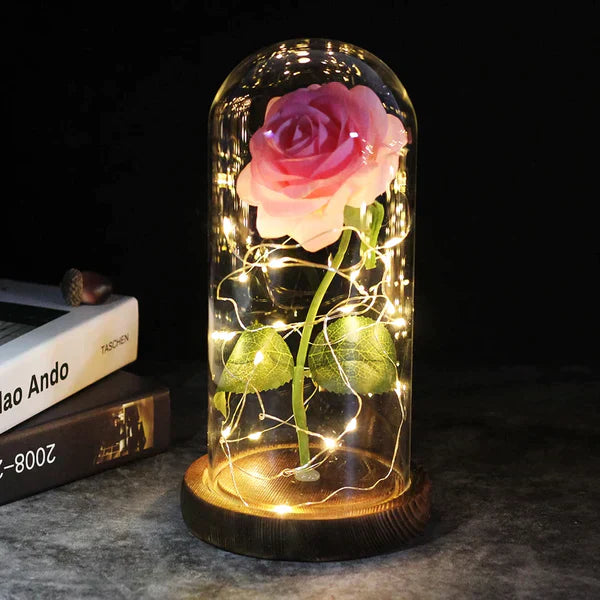 Galaxie für immer Rose Lampe | Ewige Rose im Glasdom | LED Deko Lampe | Symbol für Liebe & Zeitlose Schönheit