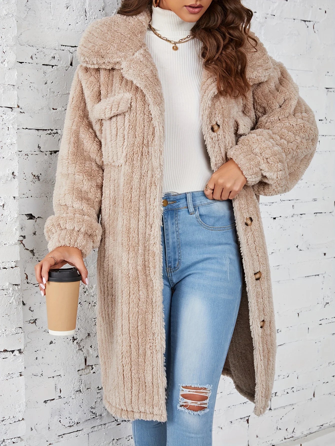 Liesa | Mühelos kuscheliger mittellanger Fuzzy-Mantel mit Knopfleiste Oberbekleidung