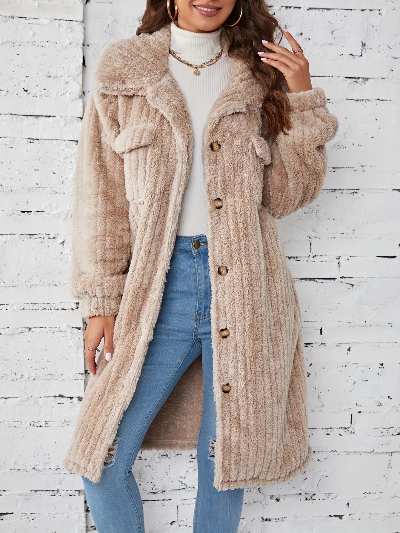 Liesa | Mühelos kuscheliger mittellanger Fuzzy-Mantel mit Knopfleiste Oberbekleidung