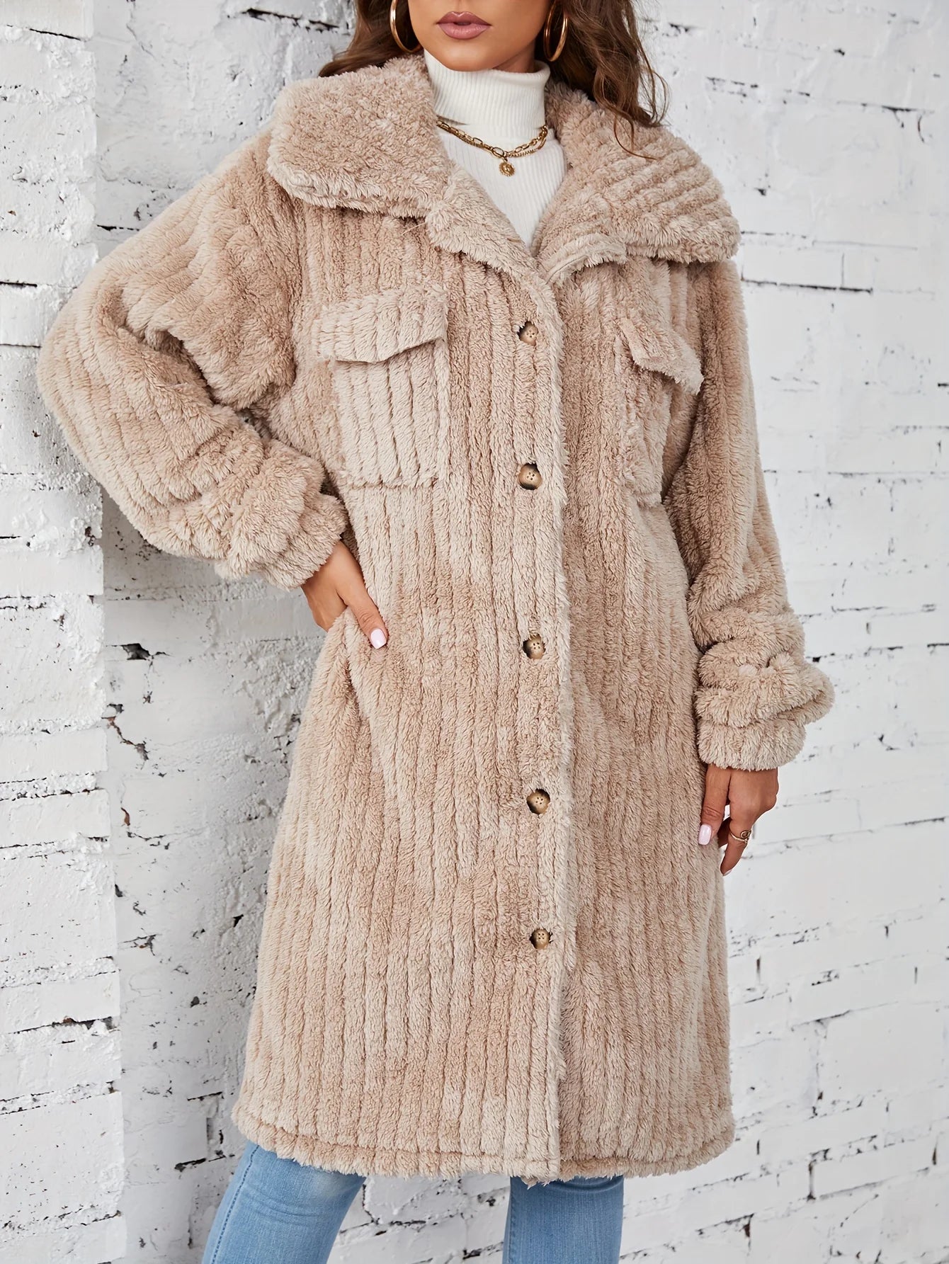 Liesa | Mühelos kuscheliger mittellanger Fuzzy-Mantel mit Knopfleiste Oberbekleidung