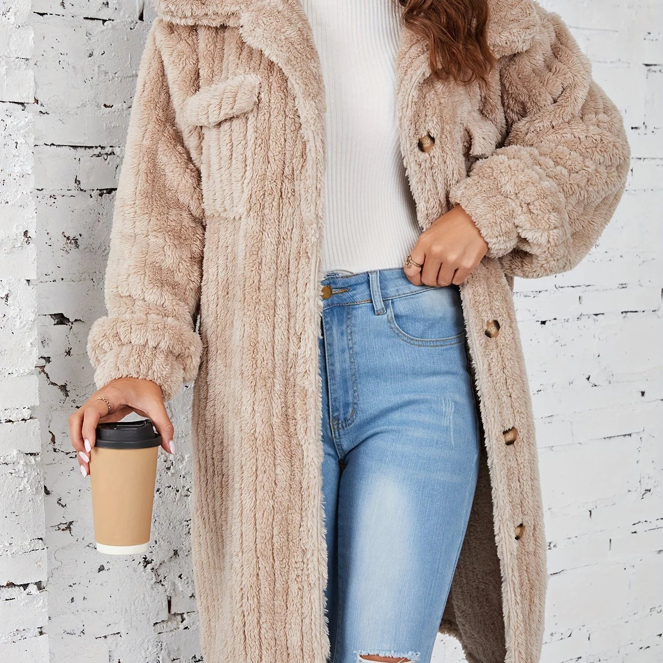 Liesa | Mühelos kuscheliger mittellanger Fuzzy-Mantel mit Knopfleiste Oberbekleidung