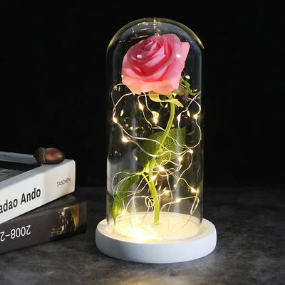 Galaxie für immer Rose Lampe | Ewige Rose im Glasdom | LED Deko Lampe | Symbol für Liebe & Zeitlose Schönheit