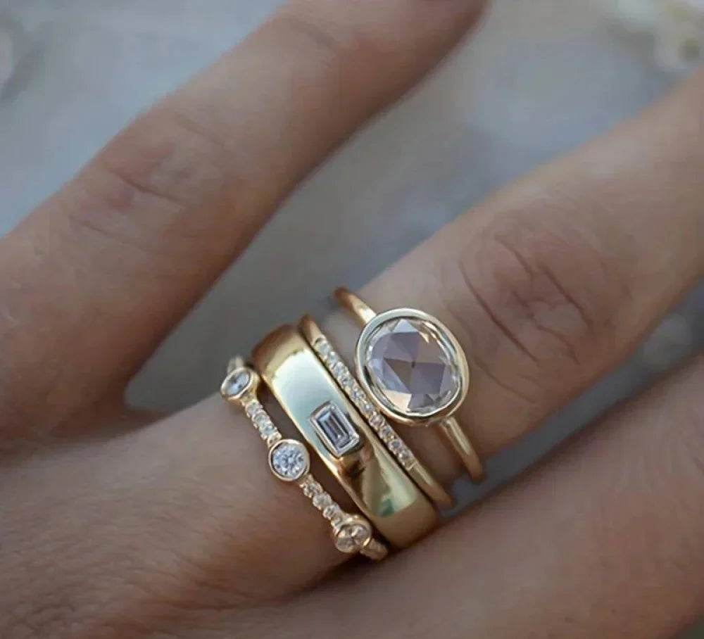 Vintage Gold- und Zirkonia-Ring-Set