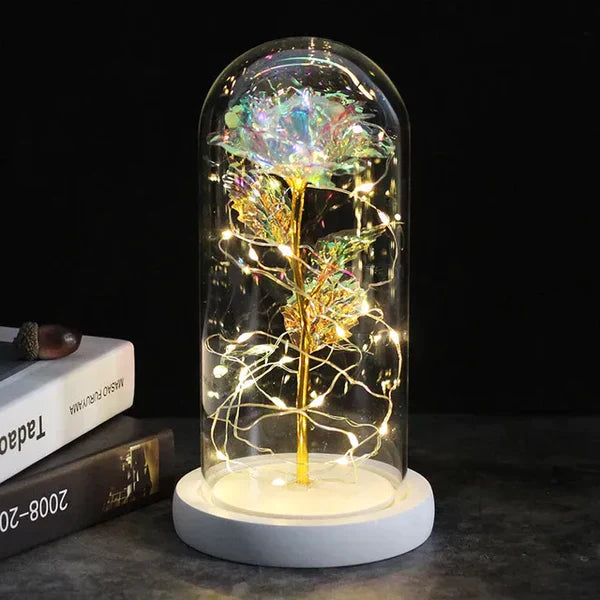 Galaxie für immer Rose Lampe | Ewige Rose im Glasdom | LED Deko Lampe | Symbol für Liebe & Zeitlose Schönheit