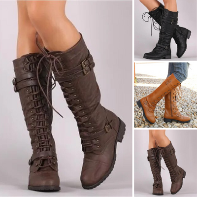 Bailee™ Retro-Stiefel mit flacher Schnalle und Schnürung